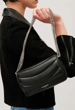 Claudie Pierlot Angelina Black Quilted Leather Bag*Women Crossbody Bags