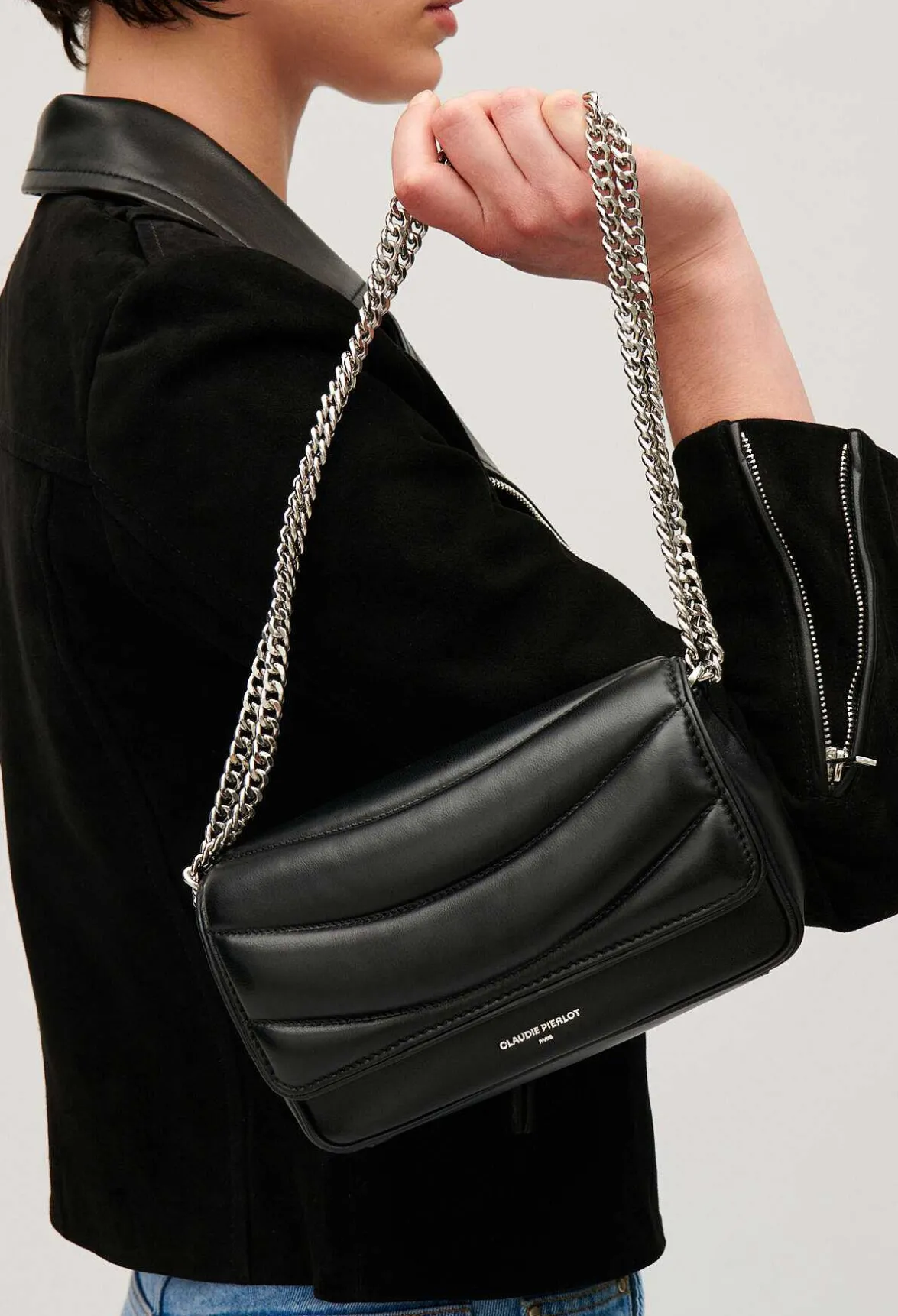 Claudie Pierlot Angelina Black Quilted Leather Bag*Women Crossbody Bags