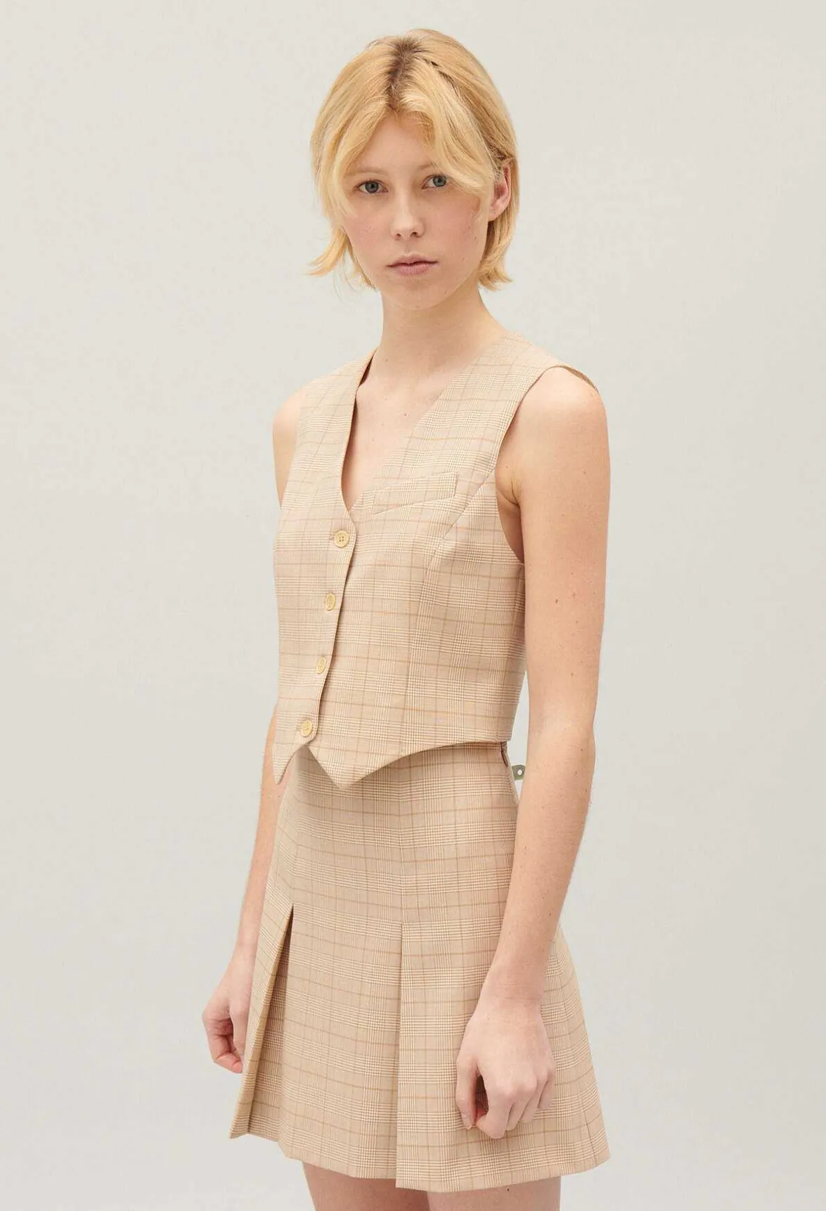 Claudie Pierlot Beige Checked Suit Waistcoat*Women Blazers