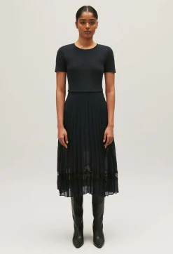 Claudie Pierlot Black And Navy Bi-Material Dress*Women Dresses