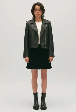 Claudie Pierlot Black Grained Leather Jacket*Women Jackets And Coats