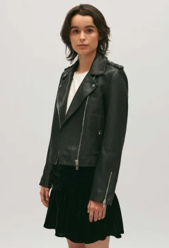 Claudie Pierlot Black Grained Leather Jacket*Women Jackets And Coats