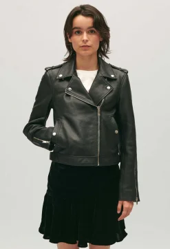 Claudie Pierlot Black Grained Leather Jacket*Women Jackets And Coats