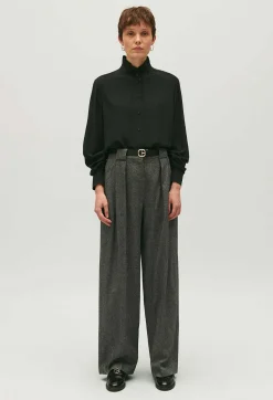 Claudie Pierlot Black Silk Shirt With Victorian Collar*Women Tops And Shirts