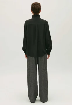 Claudie Pierlot Black Silk Shirt With Victorian Collar*Women Tops And Shirts