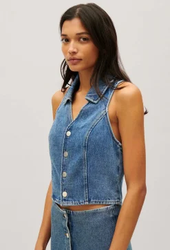 Claudie Pierlot Blue Denim Sleeveless Top*Women Tops And Shirts