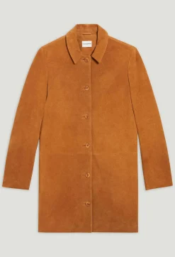 Claudie Pierlot Dark Beige Straight Suede Leather Coat*Women Jackets And Coats
