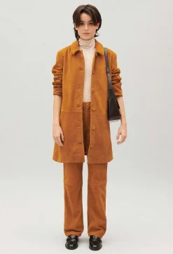 Claudie Pierlot Dark Beige Straight Suede Leather Coat*Women Jackets And Coats