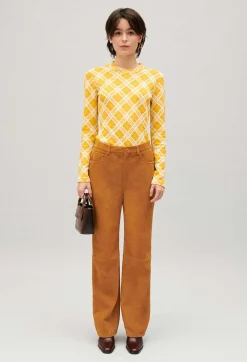 Claudie Pierlot Dark Beige Suede Leather Trousers*Women Jeans And Trousers