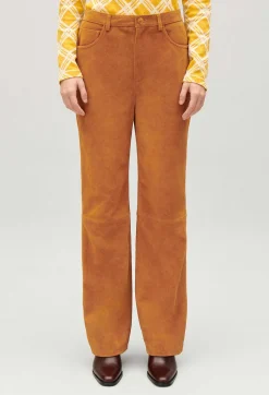 Claudie Pierlot Dark Beige Suede Leather Trousers*Women Jeans And Trousers