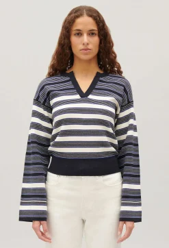 Claudie Pierlot Ecru Striped Henley Neck Jumper*Women Sweaters And Cardigans