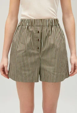 Claudie Pierlot Green Striped Shorts*Women Skirts And Shorts