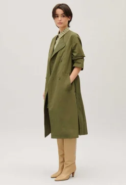 Claudie Pierlot Khaki Nylon Mid-Length Trench Coat*Women Jackets And Coats