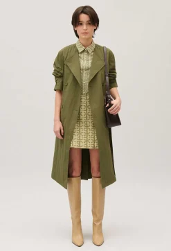 Claudie Pierlot Khaki Nylon Mid-Length Trench Coat*Women Jackets And Coats