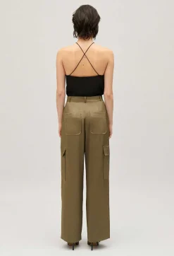 Claudie Pierlot Khaki Satin-Effect Floaty Cargo Trousers*Women Jeans And Trousers