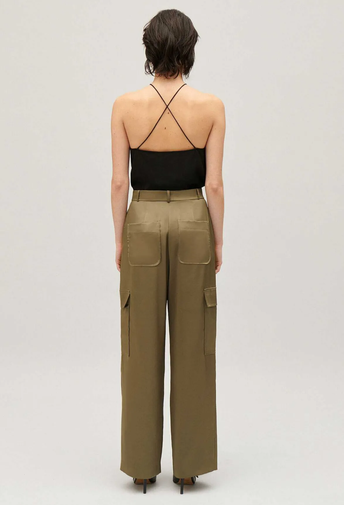 Claudie Pierlot Khaki Satin-Effect Floaty Cargo Trousers*Women Jeans And Trousers