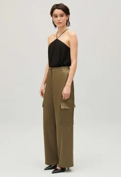 Claudie Pierlot Khaki Satin-Effect Floaty Cargo Trousers*Women Jeans And Trousers