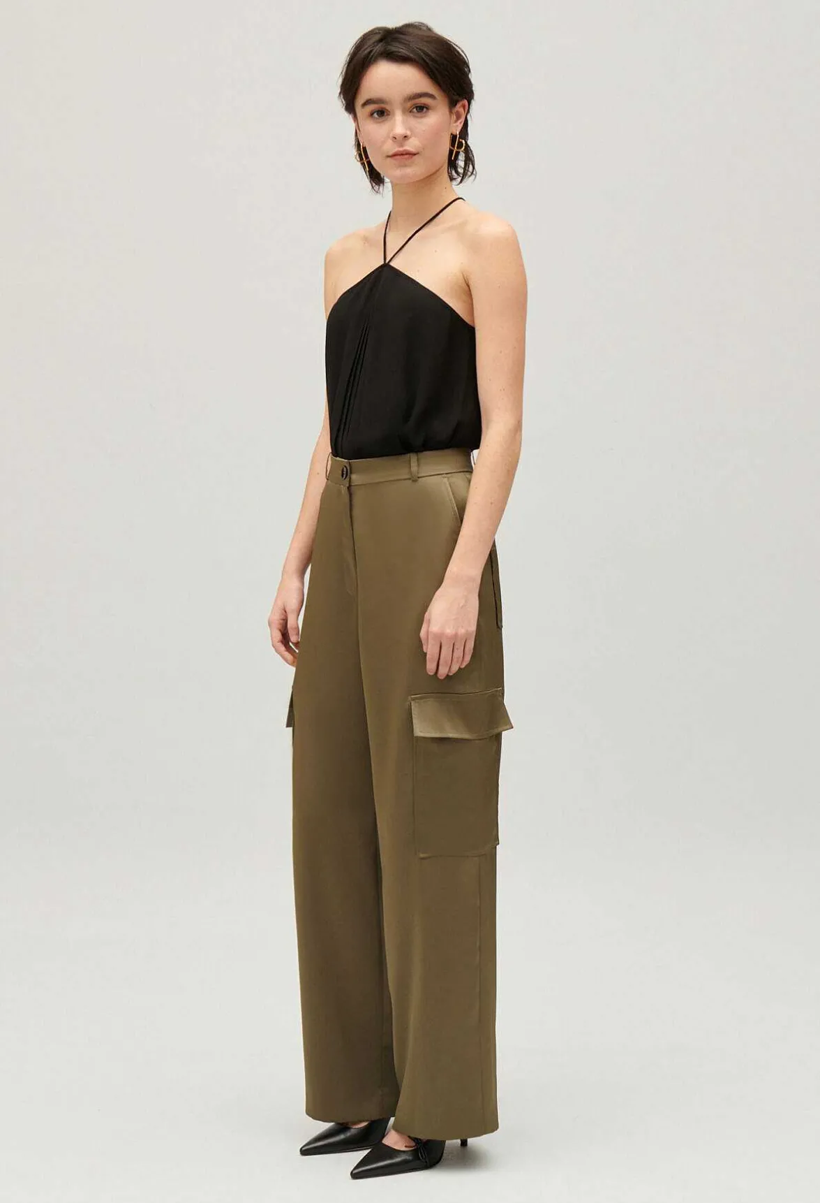 Claudie Pierlot Khaki Satin-Effect Floaty Cargo Trousers*Women Jeans And Trousers