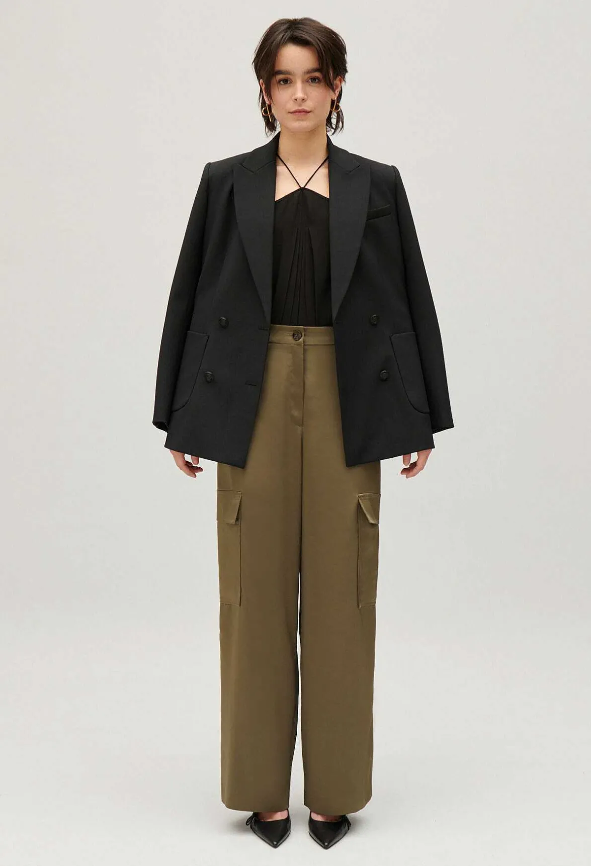 Claudie Pierlot Khaki Satin-Effect Floaty Cargo Trousers*Women Jeans And Trousers
