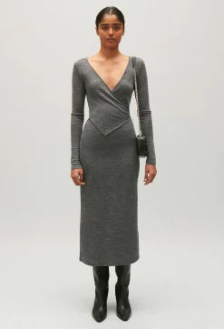 Claudie Pierlot Light Grey Wool Jersey Midi Dress*Women Dresses