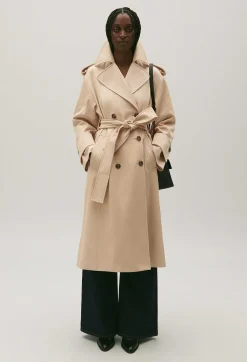 Claudie Pierlot Long Beige Cotton Trench Coat*Women Jackets And Coats