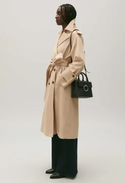 Claudie Pierlot Long Beige Cotton Trench Coat*Women Jackets And Coats