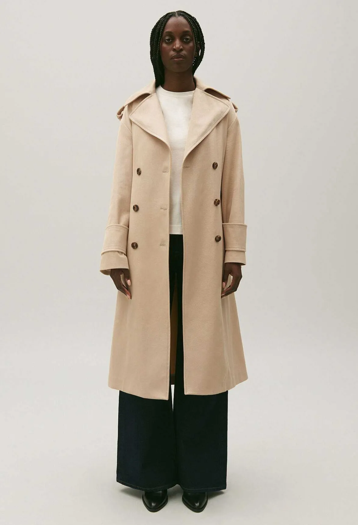 Claudie Pierlot Long Beige Cotton Trench Coat*Women Jackets And Coats