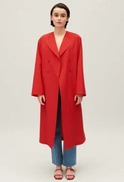 Claudie Pierlot Long Red Trench Coat*Women Jackets And Coats
