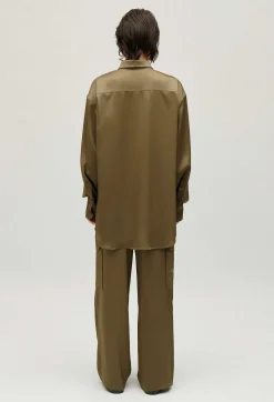 Claudie Pierlot Loose-Fit Khaki Satin-Effect Shirt*Women Tops And Shirts