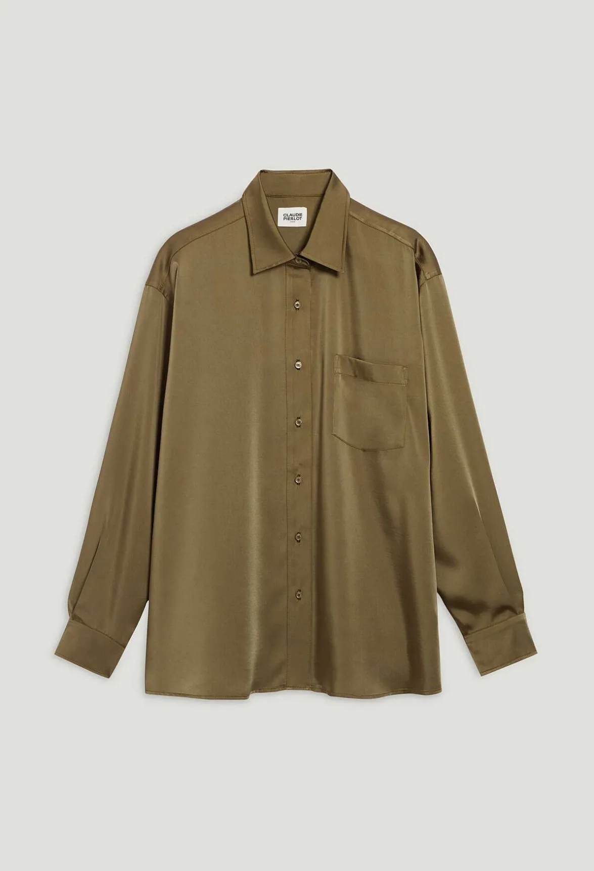 Claudie Pierlot Loose-Fit Khaki Satin-Effect Shirt*Women Tops And Shirts