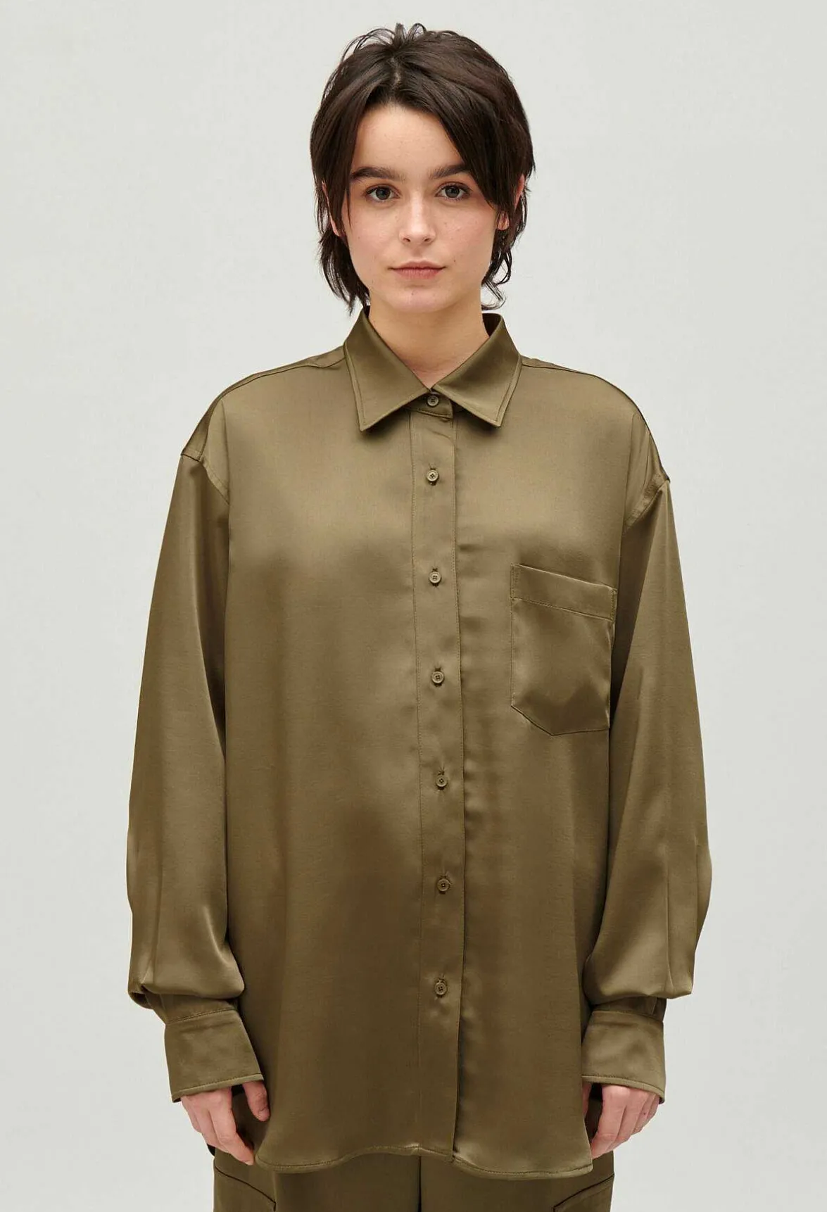 Claudie Pierlot Loose-Fit Khaki Satin-Effect Shirt*Women Tops And Shirts