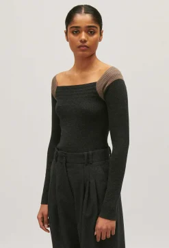 Claudie Pierlot Marled Grey Ribbed Jumper*Women Sweaters And Cardigans