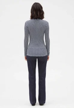 Claudie Pierlot Monogrammed Blue Roll-Neck T-Shirt*Women T-Shirts