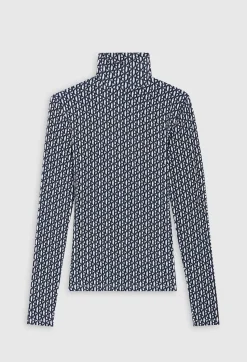 Claudie Pierlot Monogrammed Blue Roll-Neck T-Shirt*Women T-Shirts