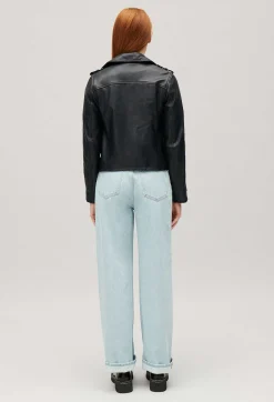 Claudie Pierlot Navy Blue Smooth Leather Jacket*Women Jackets And Coats