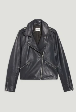 Claudie Pierlot Navy Blue Smooth Leather Jacket*Women Jackets And Coats