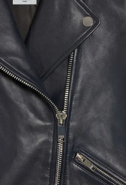 Claudie Pierlot Navy Blue Smooth Leather Jacket*Women Jackets And Coats