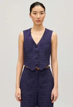 Claudie Pierlot Navy Checked Suit Waistcoat*Women Blazers
