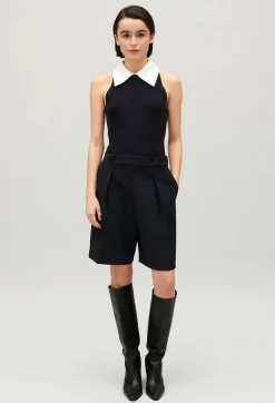 Claudie Pierlot Navy Vest Top With Shirt Collar*Women Tops And Shirts