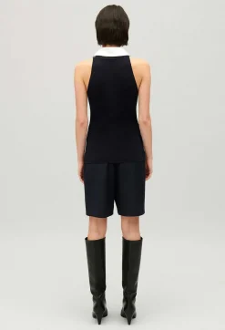 Claudie Pierlot Navy Vest Top With Shirt Collar*Women Tops And Shirts
