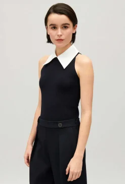 Claudie Pierlot Navy Vest Top With Shirt Collar*Women Tops And Shirts