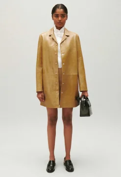 Claudie Pierlot Ochre Yellow Long Leather Jacket*Women Jackets And Coats