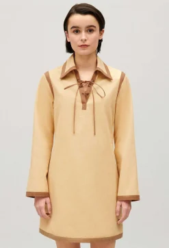 Claudie Pierlot Short Beige Lace-Up Dress*Women Dresses