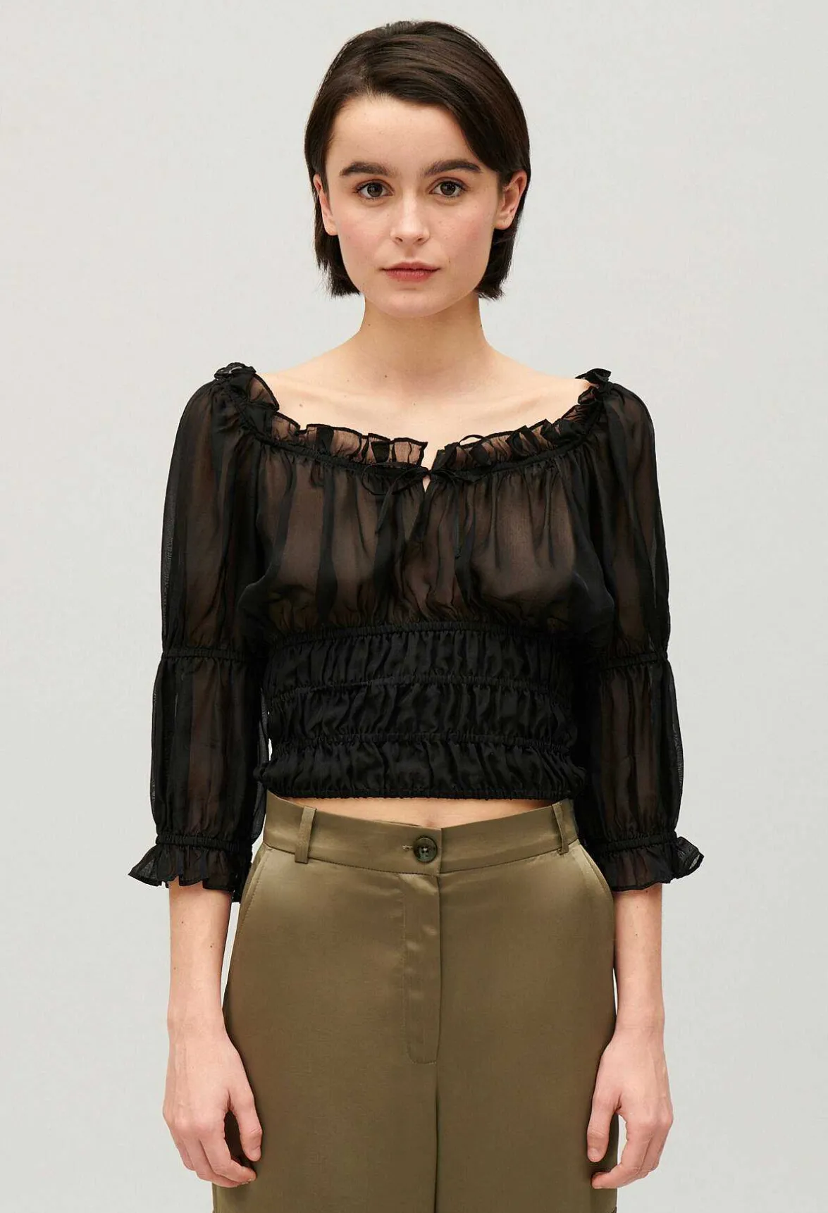 Claudie Pierlot Short Black Ruffled Blouse*Women Tops And Shirts