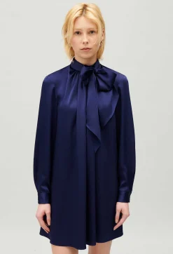 Claudie Pierlot Short Indigo Pussy Bow Dress*Women Dresses