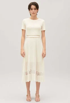 Claudie Pierlot Twist Ivory Bi-Material Midi Dress*Women Dresses