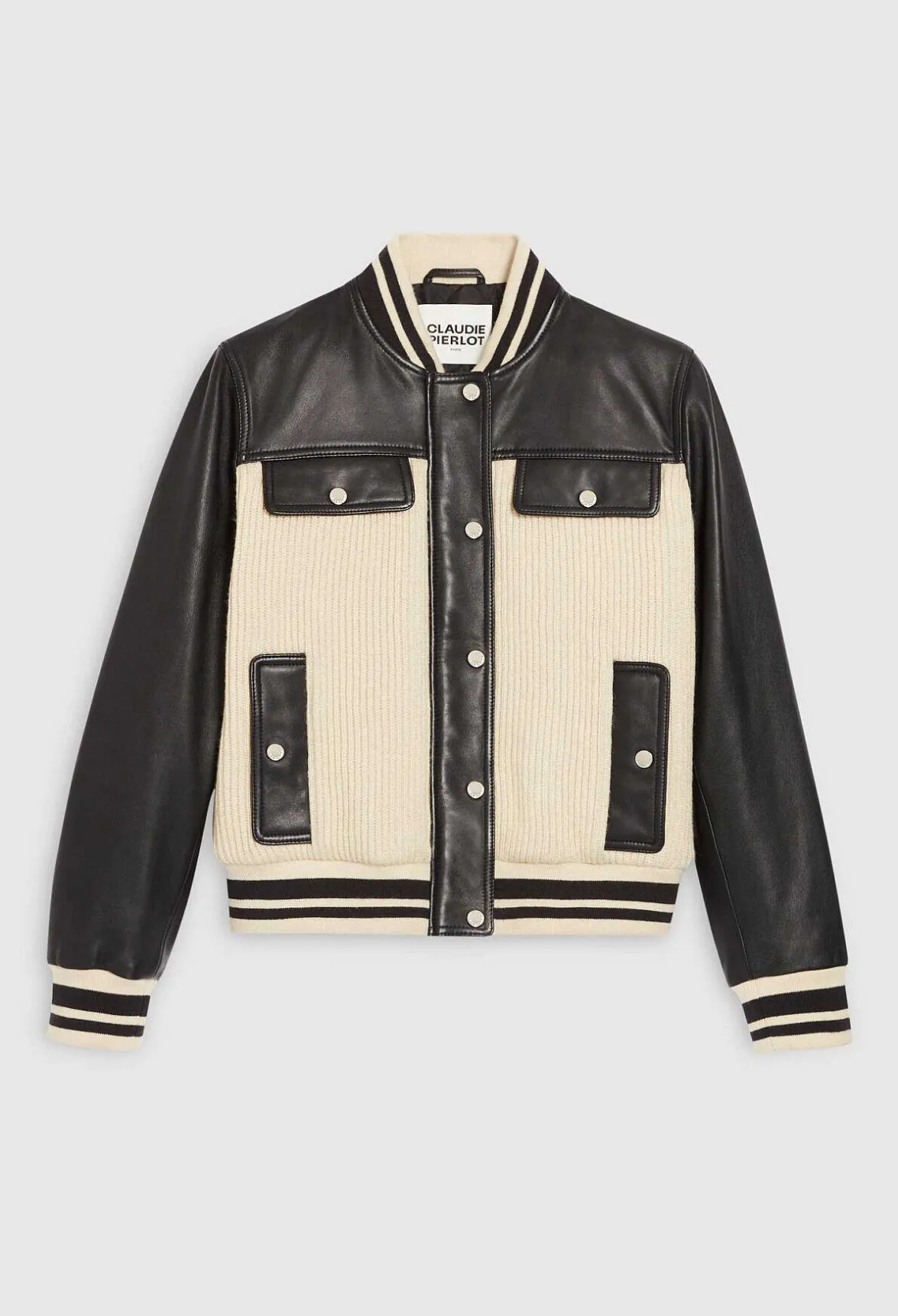 Claudie Pierlot Two Tone Leather And Knit Jacket*Women Jackets And Coats