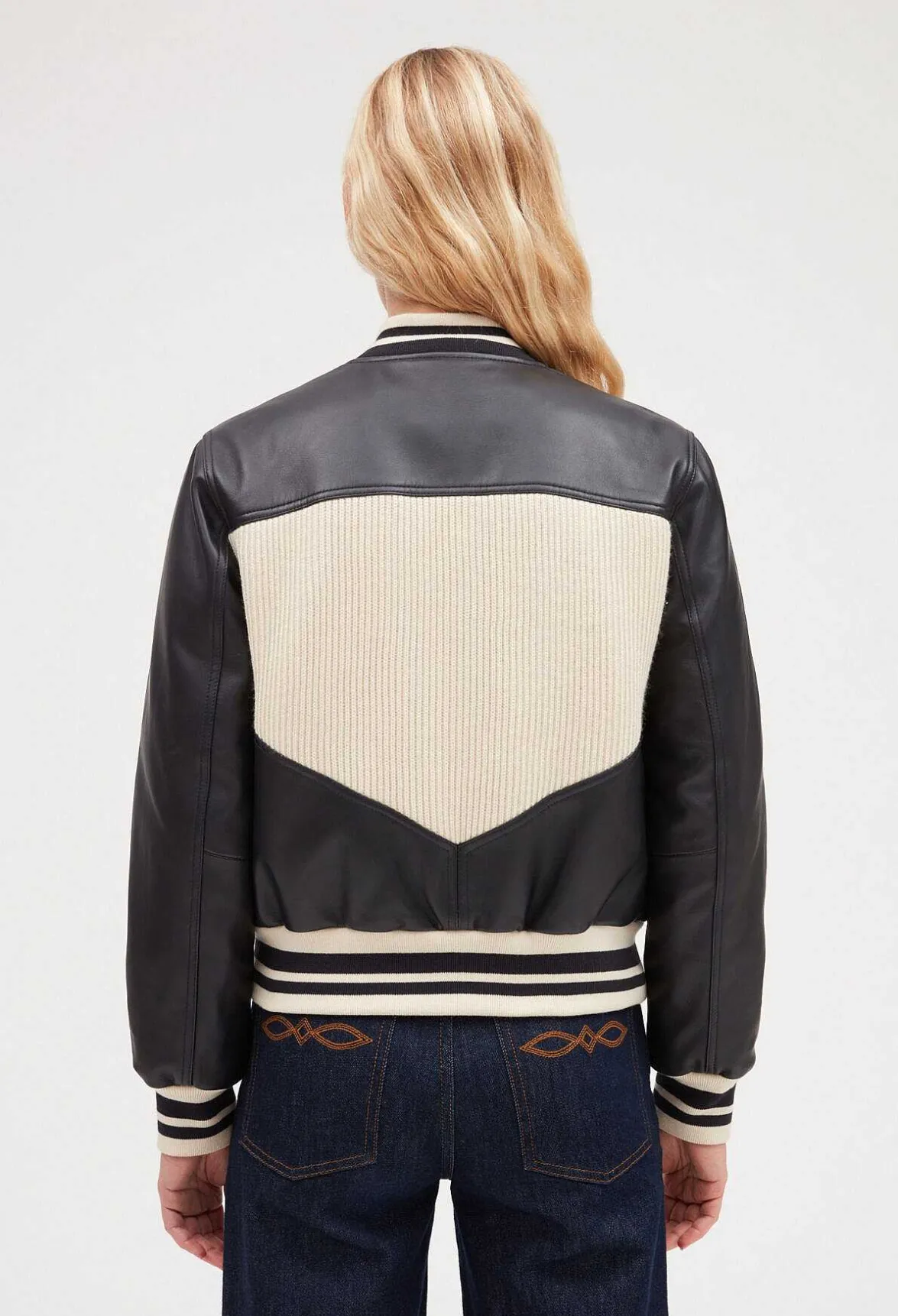 Claudie Pierlot Two Tone Leather And Knit Jacket*Women Jackets And Coats