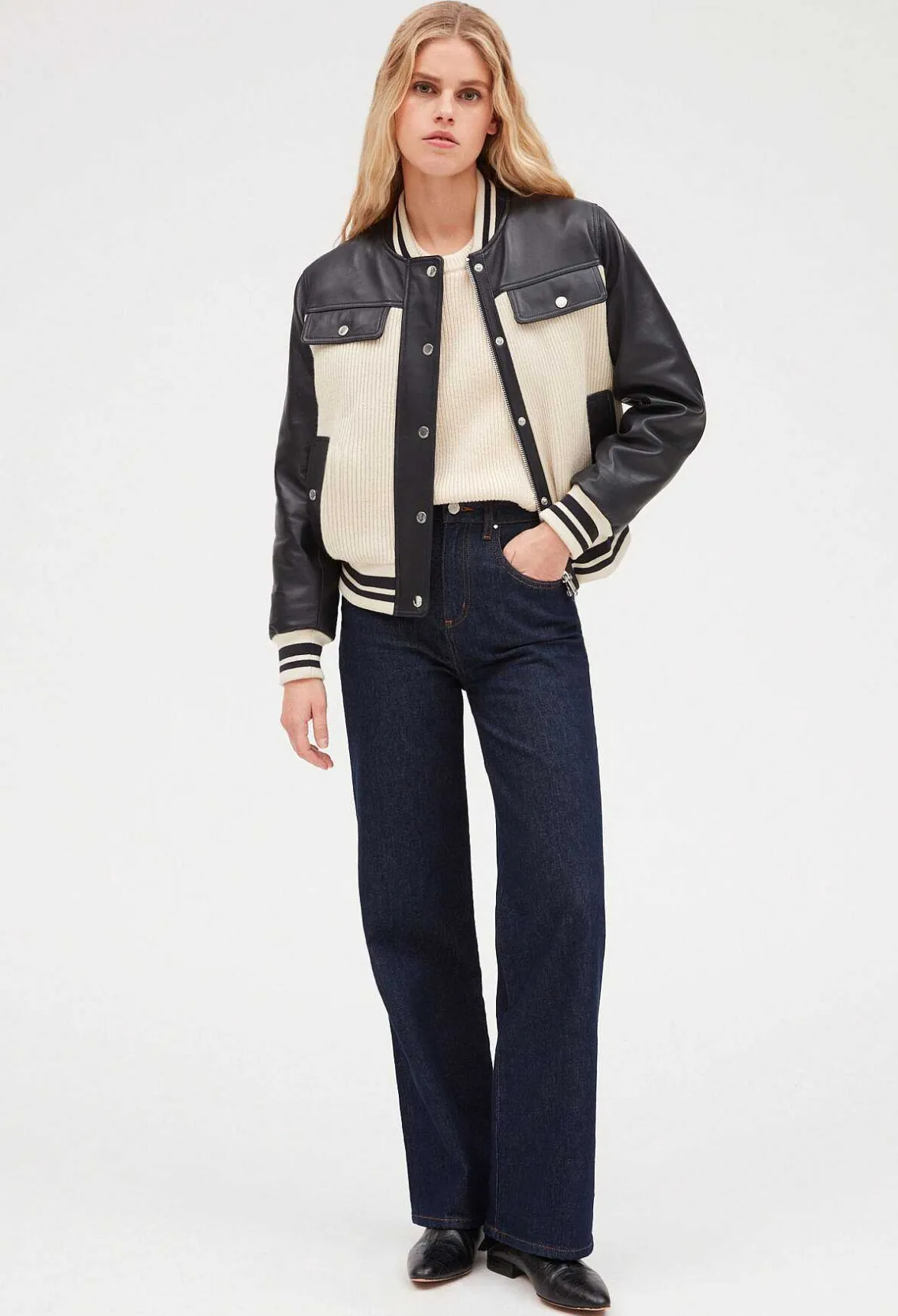 Claudie Pierlot Two Tone Leather And Knit Jacket*Women Jackets And Coats